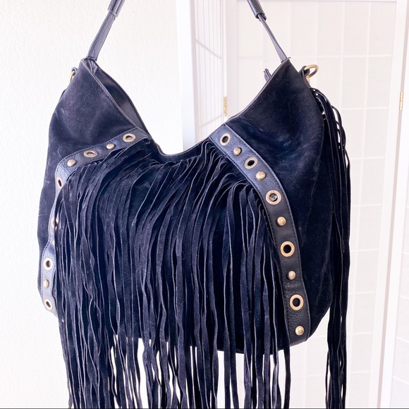 LD Black Faux Suede Fringe Crossbody Bag - Picture 4 of 17
